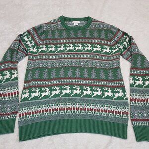 Aspen Green White Gray Fair Isle Nordic Reindeer Christmas Knit Sweater Men XL‎